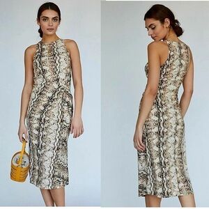 Ronny Kobo Evonna python snake print sleeveless midi dress front twist knot Sz S